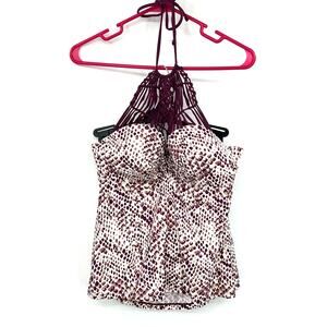 Ambrielle Size Large Swim Top Animal Print Halter Top Built In Cup Tankini‎